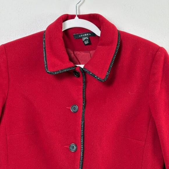 Louben Blazer Womens 10 Red Black Trim Wool Cashmere Button Front Jacket - Picture 2 of 11
